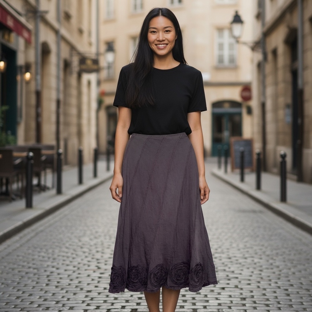 Solitaire Purple Midi A-Line Skirt for Casual Wear size small boho vintage vibes